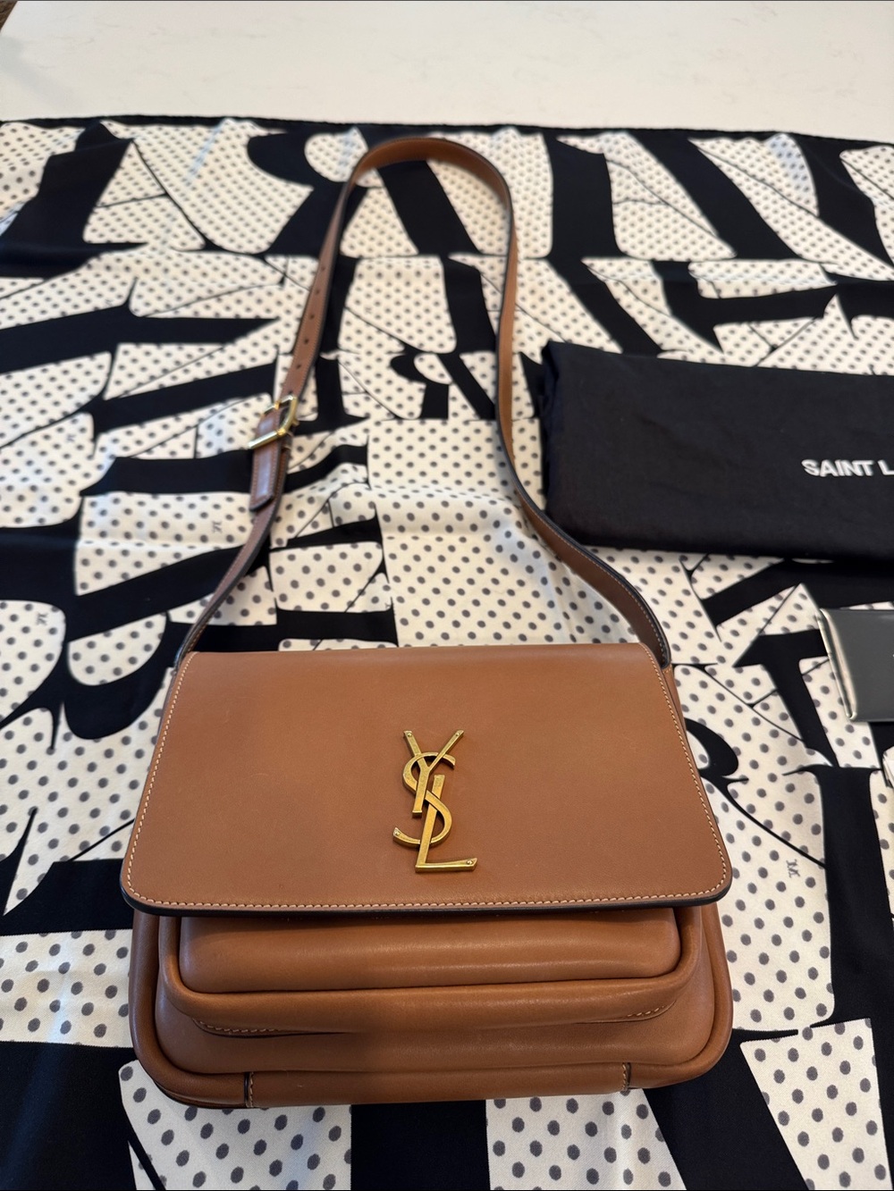 Saint Laurent Tan Niki Leather Shoulder Bag with Gold YSL Emblem 2025 collection